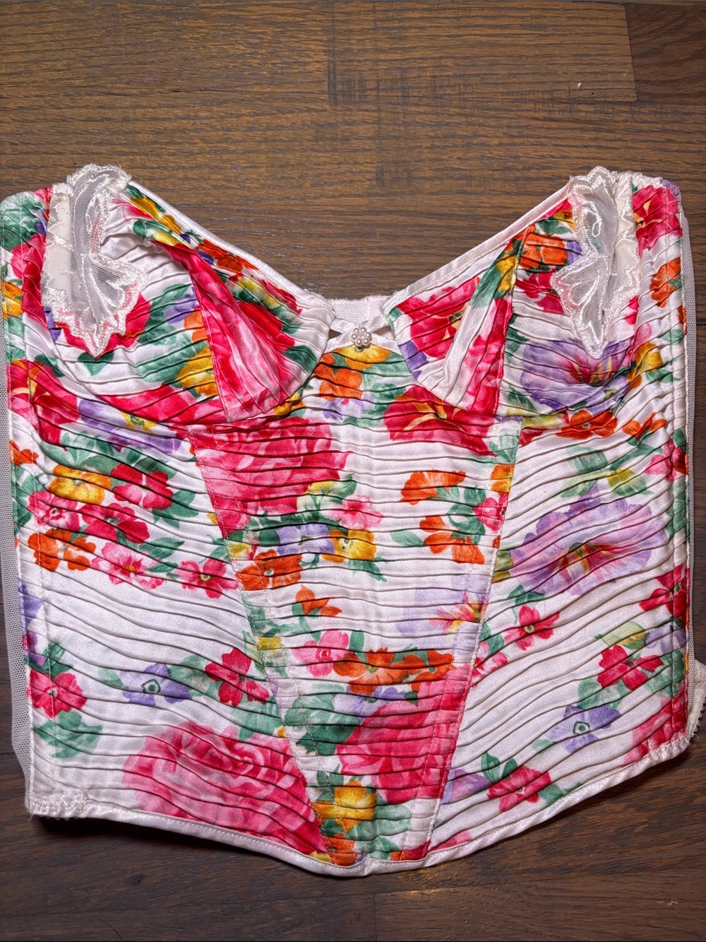 DIOR GALLIANO Floral Pleated Bustier Top - Pink Multicolor